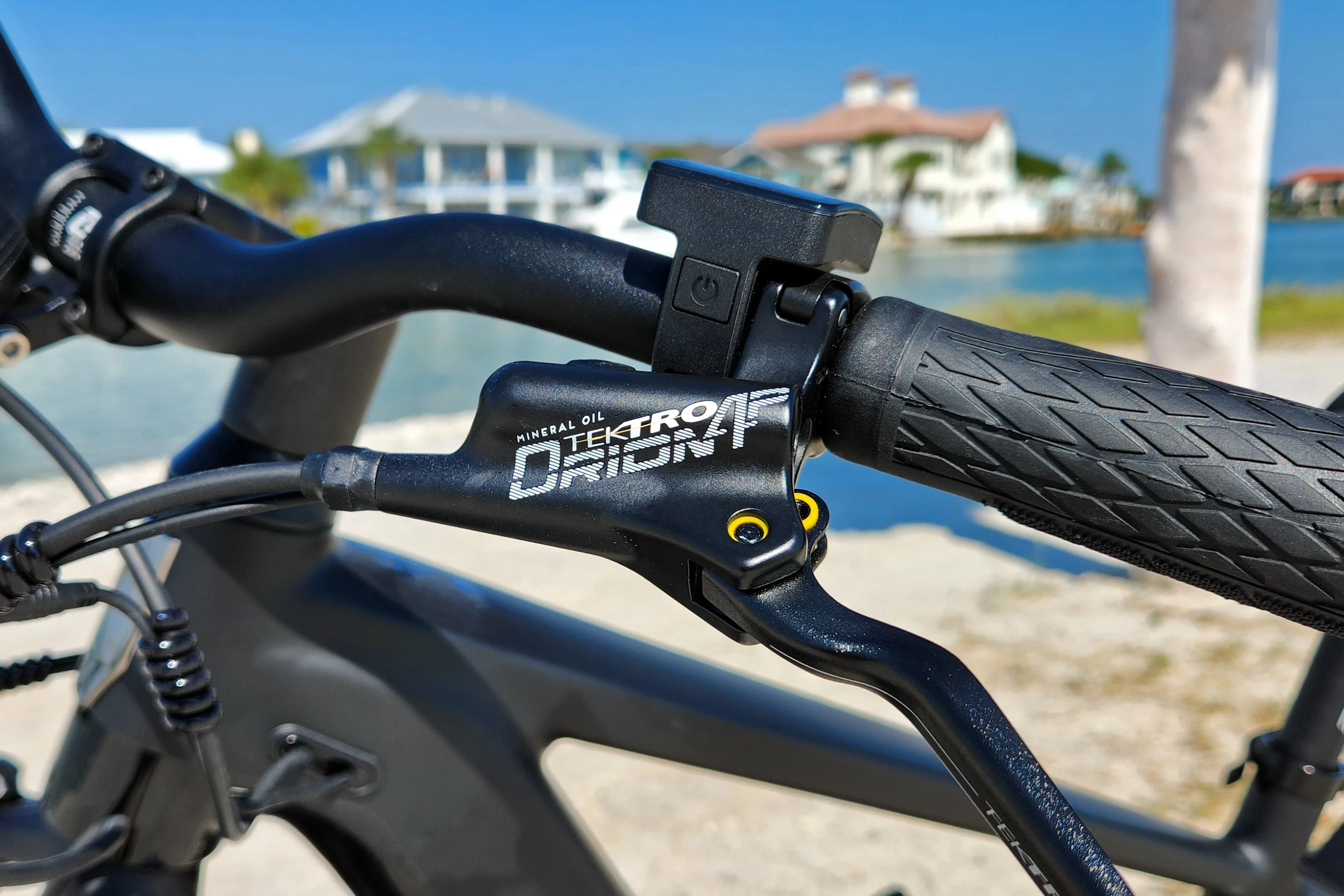 Tektro Orion 4P brakes might not be the most expensive brand on the market at about $80, but I'd say they perform as well as setups twice as pricey. Also pictured: that pesky on/off switch