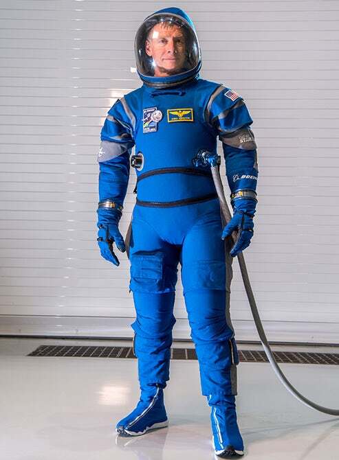 The complete Boeing Blue spacesuit, boots included