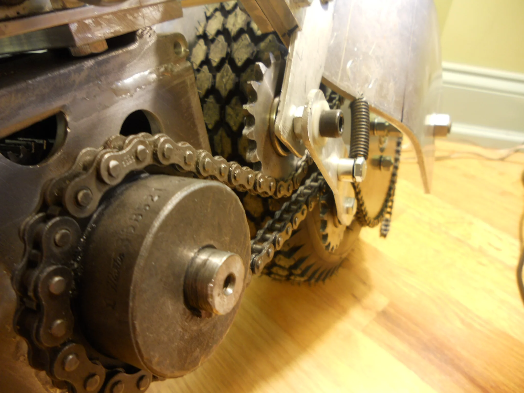 An idler and a chain tensioner were fitted to help compensate for slight alignment issues