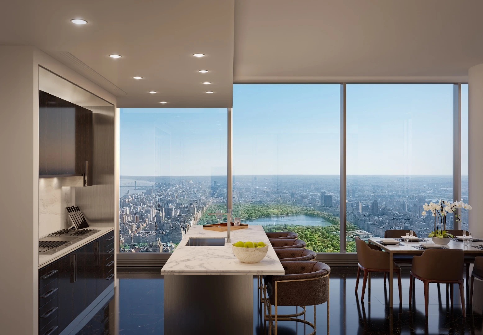 Central Park Tower's interiors are designed by Rottet Studio, a firm that has worked on The Surrey Hotel in Manhattan, The St. Regis in Aspen, The Beverly Hills Hotel Presidential Bungalows, and more