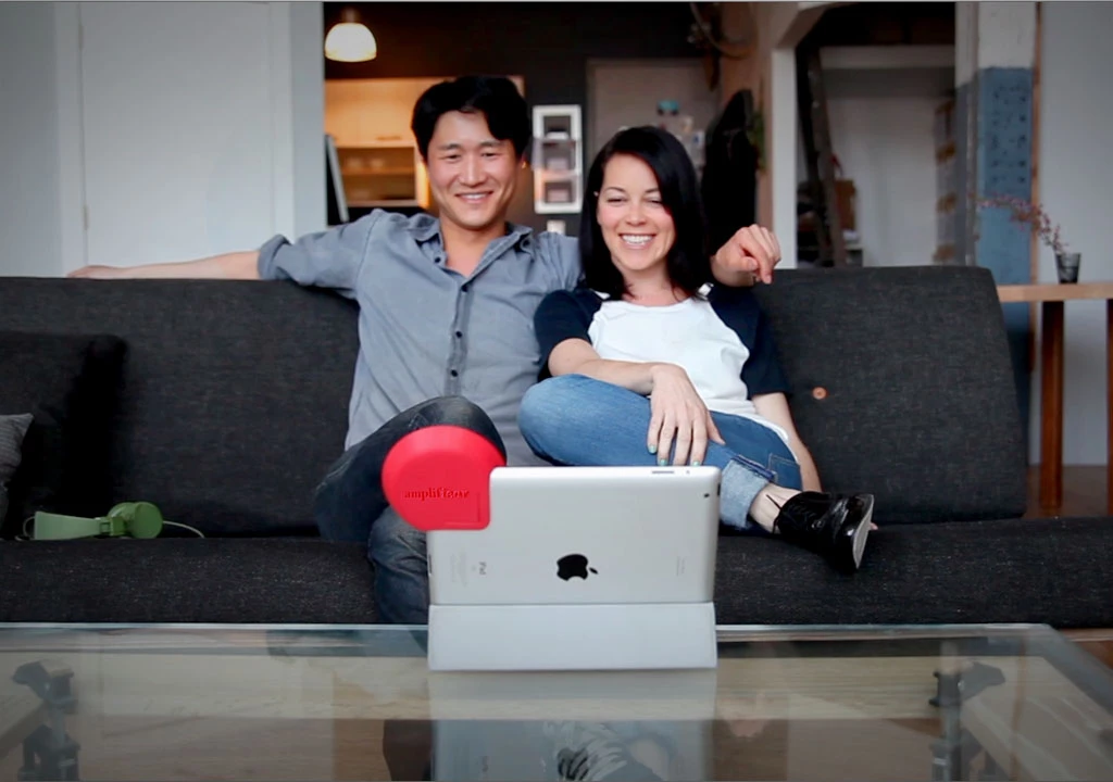 The clip-on Amplifiear boosts iPad audio and sound quality