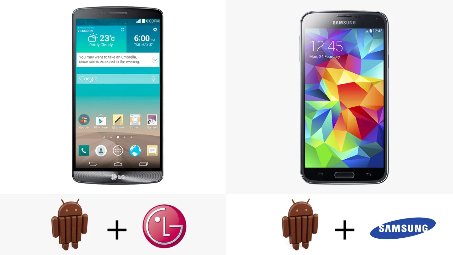 Both handsets run Android 4.4 KitKat, with their own respective UIs on top