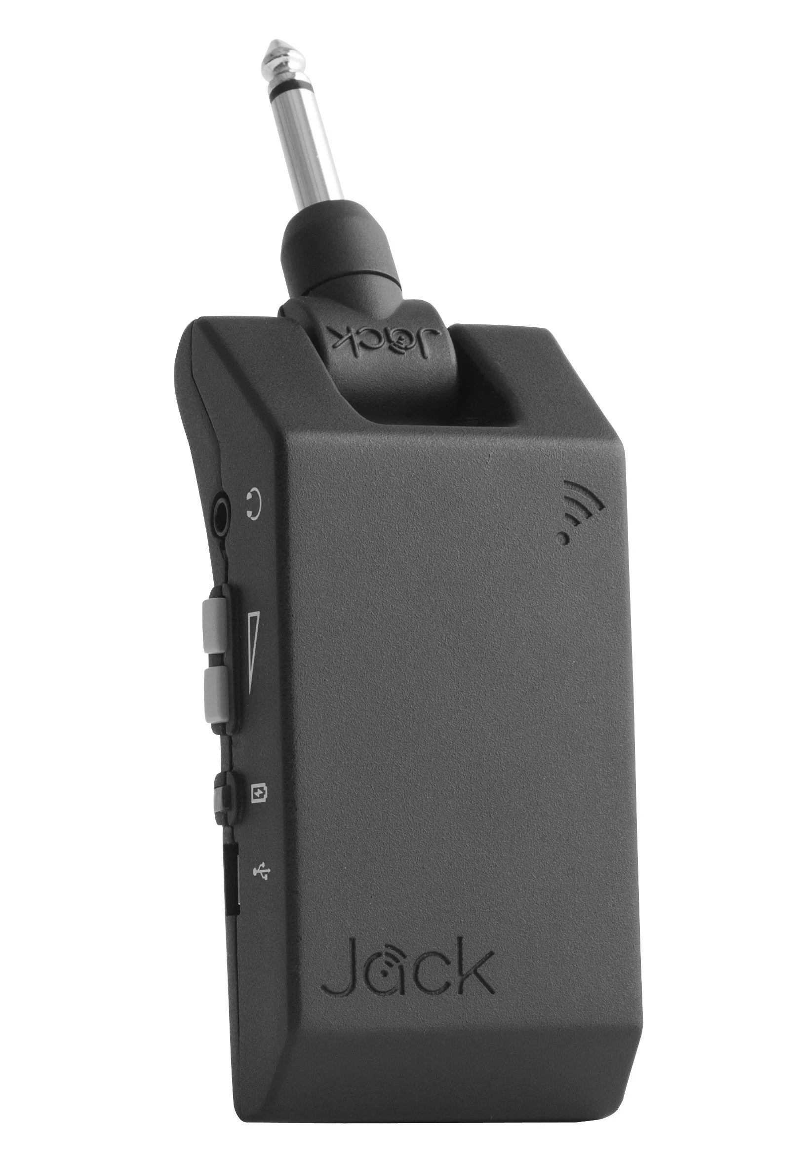 The Jack sports its own 3.5 mm headphone jack for monitoring, volume buttons, a transmit or receive selection switch and status lights for battery level and wireless connectivity