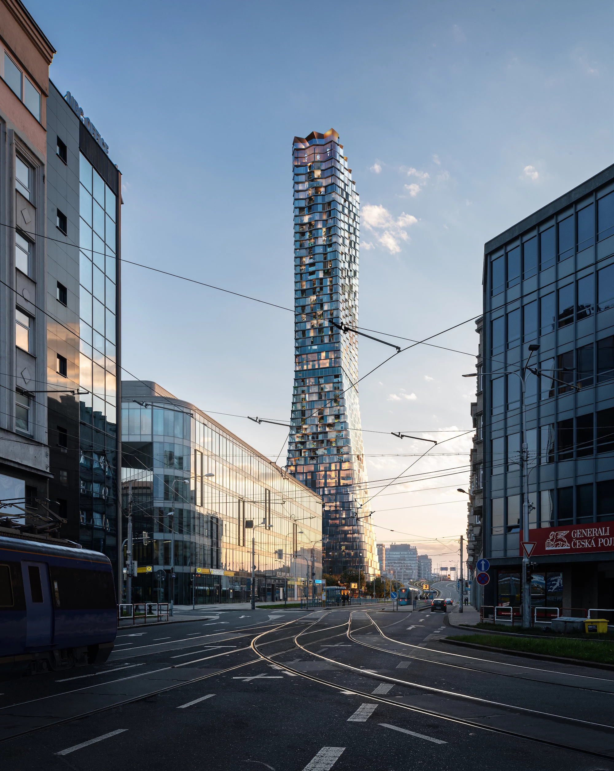 The Ostrava Tower's overall form will create spacious lobby and rooftop garden areas