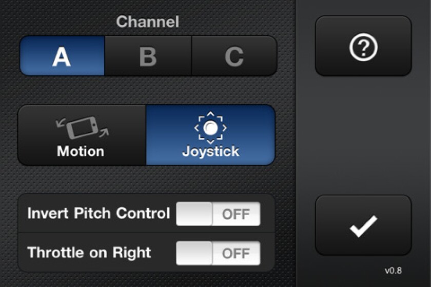 Touchscreen control interface of the HELO TC app
