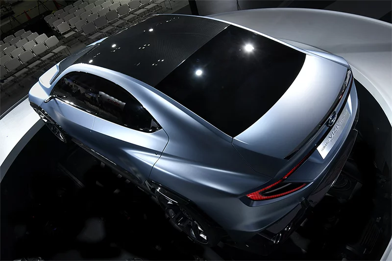 Subaru helps keep the Viziv Performance's center of gravity low by using carbon fiber in the roof design