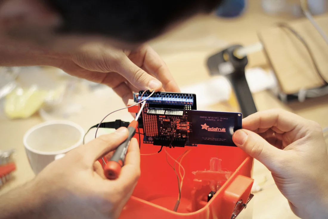 Fixing the Adafruit NFC shield and Arduino microcontroller in place