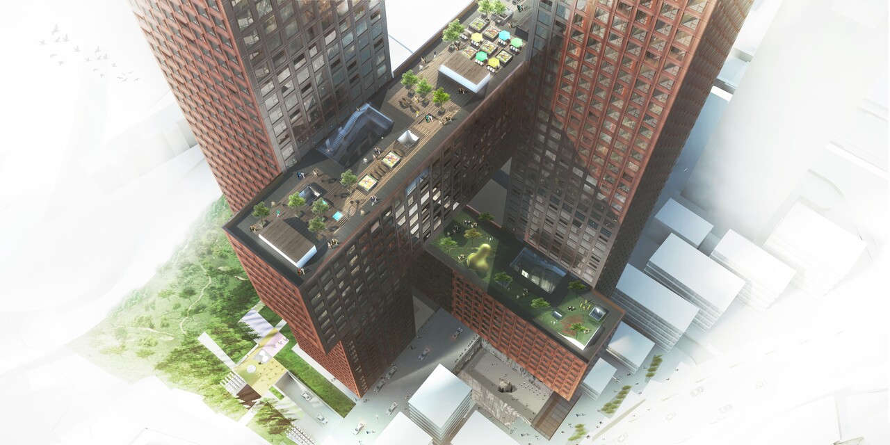 The tops of the bridges will be converted into roof gardens, complete with grass, trees, and areas for outdoor activities