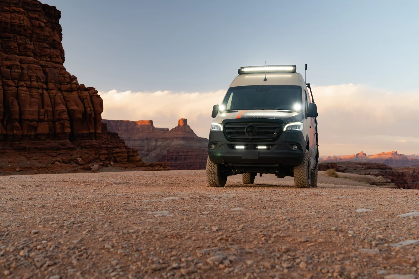 The 360-degree array of add-on lights provides extra lumens on the trail and at camp