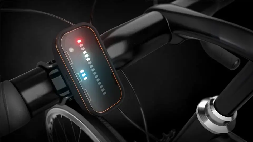 The Backtracker's front module alerts riders via an LED display
