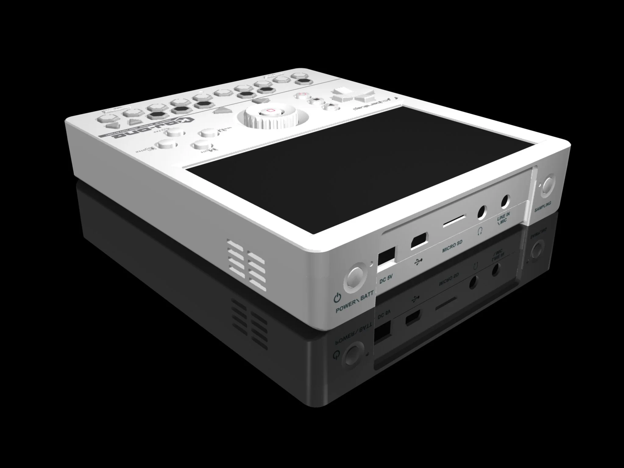 Render of the KDJ-ONE portable, handheld digital audio workstation