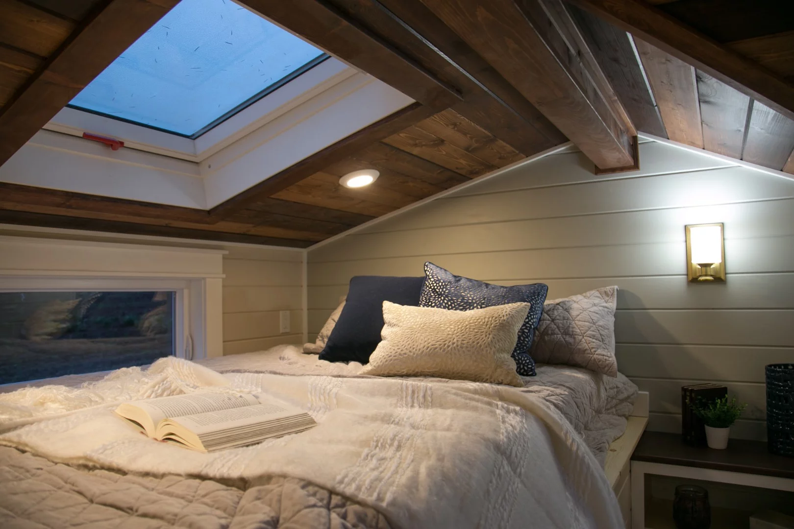 Both of the Theater Home's loft bedrooms are topped by skylights
