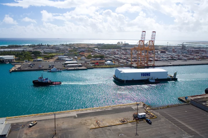 The unit will fit inside a shipping container, and could be towed around the port on a barge (Photo: Young Brothers Ltd.)