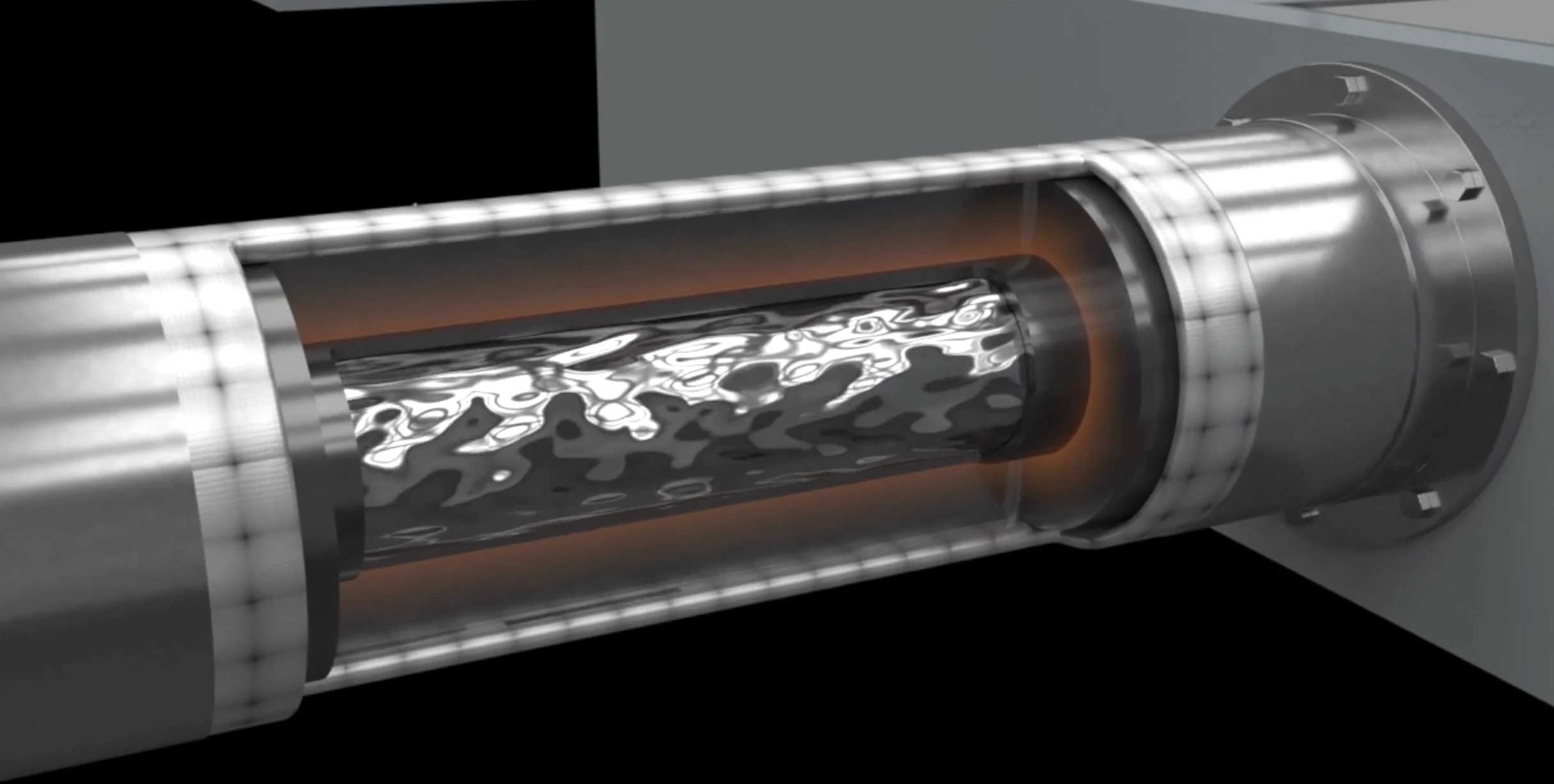 Graphite pipes are heavily insulated so the liquid metal doesn't lose its heat