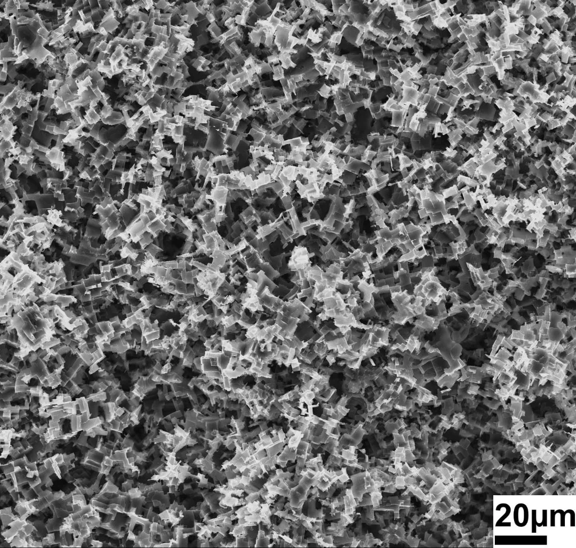 A microscope image of the surface of aluminum, treated using the new technology