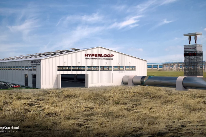Concept rendering of a Hyperloop station at Quay Valley (Image: Hyperloop Transportation Technologies)