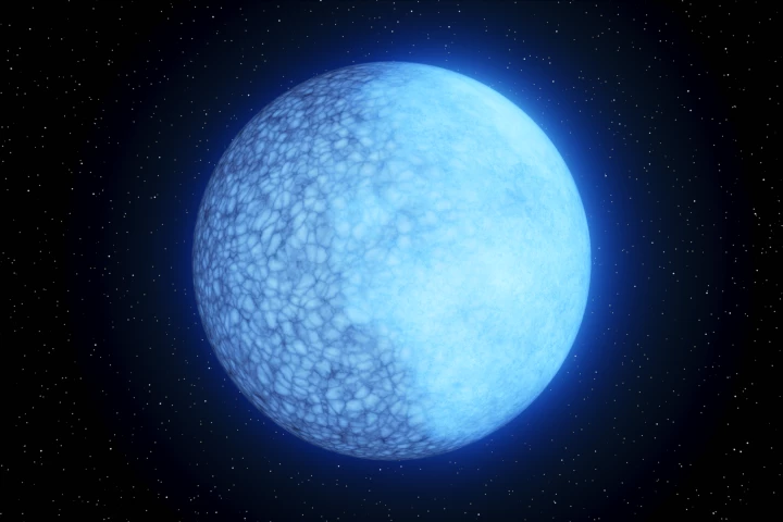 An artist's impression of Janus, a strange white dwarf star with two distinct faces – one composed mostly of helium and the other hydrogen