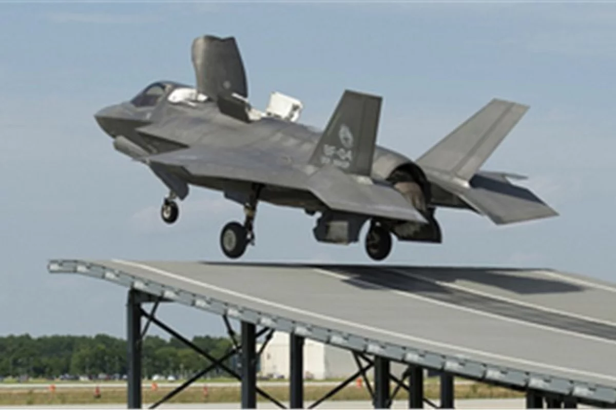 The F-35B test took place on a mock-up ski jump at Naval Air Station in Maryland on June 19
