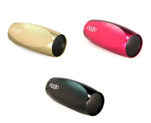 The Podio has speakers at the front and control buttons at the back and its exterior is a highly polished metal shell, which is available in red, gold or black