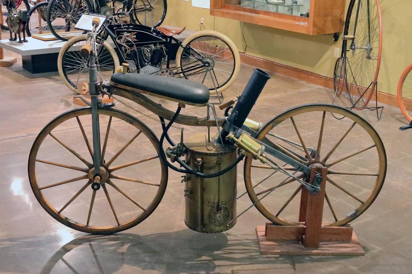 Two quite different steam-powered machines lay claim to being the world's first motorcycle - one from France and one from America. The American contender is the1867 Roper Steam Velocipede, and the original machine is now in the National Museum of American History at the Smithsonian. This bike is a very faithful replica of that original and insane value at $11,000