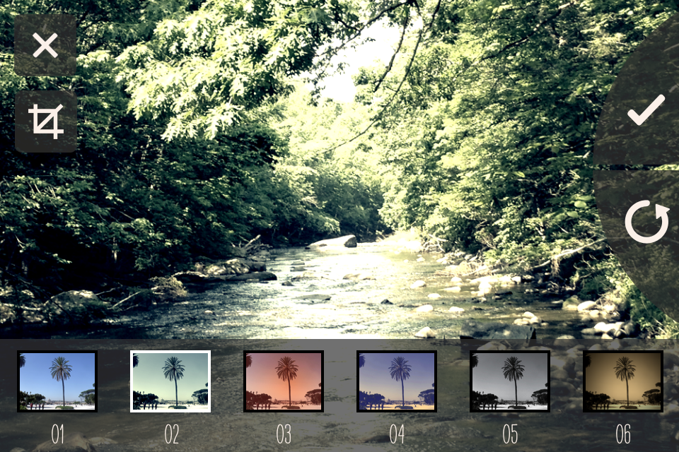 Images can be cropped and have a filter applied before being uploaded with the One Memento app