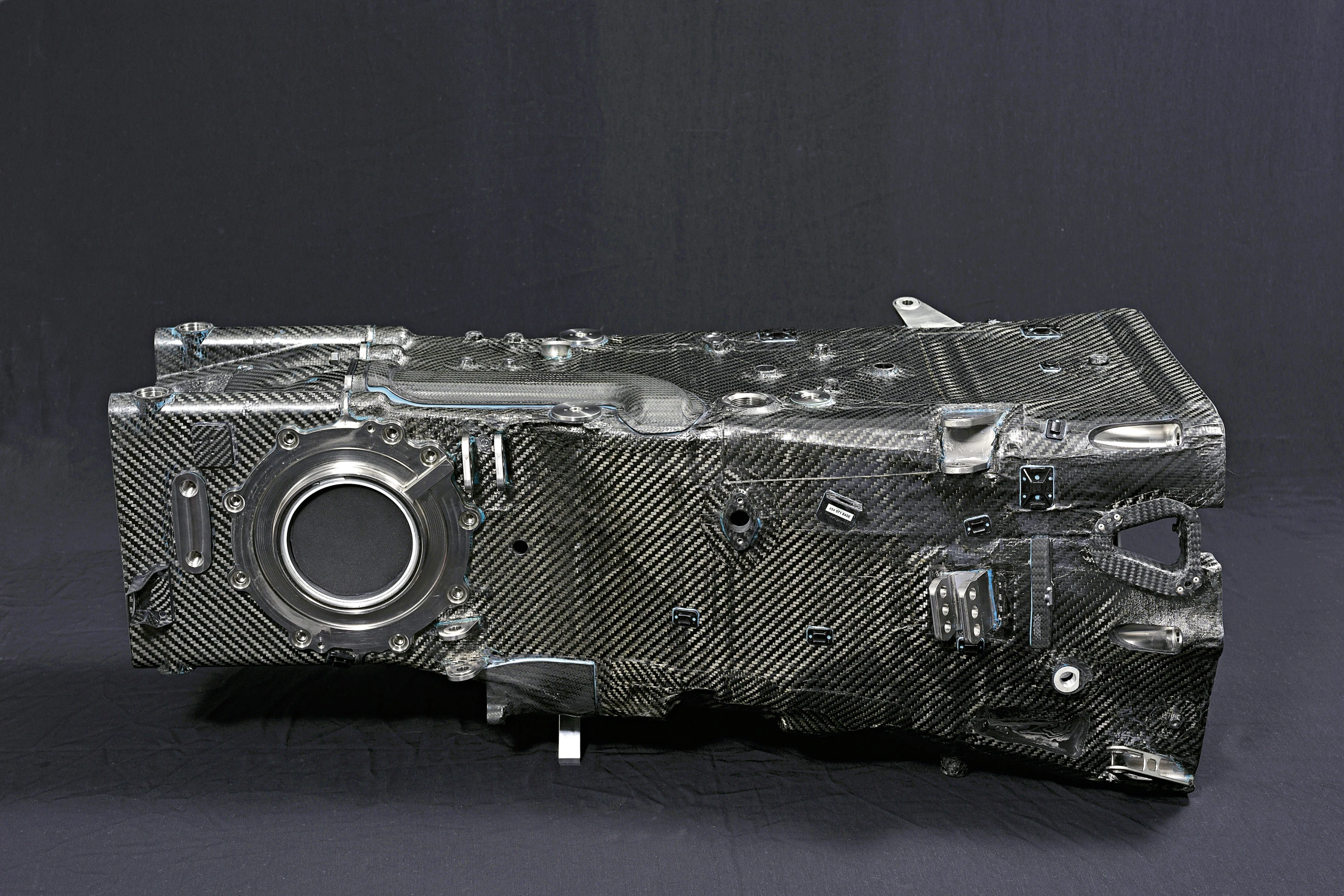 An example of the extent to which teams go to save an extra kilogram - this is the transmission from the 2013 Audi R18 e-tron Quattro, manufactured from carbon fibre.