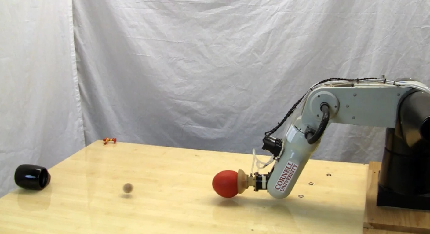 The robotic gripper uses positive air-pressure to "throw" objects (Photo: John Amend, Cornell University)