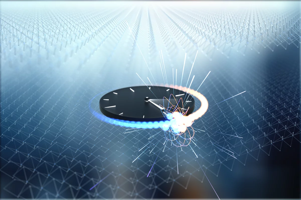 An artist's illustration of the team's "attoclock", which can measure electrons at time increments down to quintillionths of a second