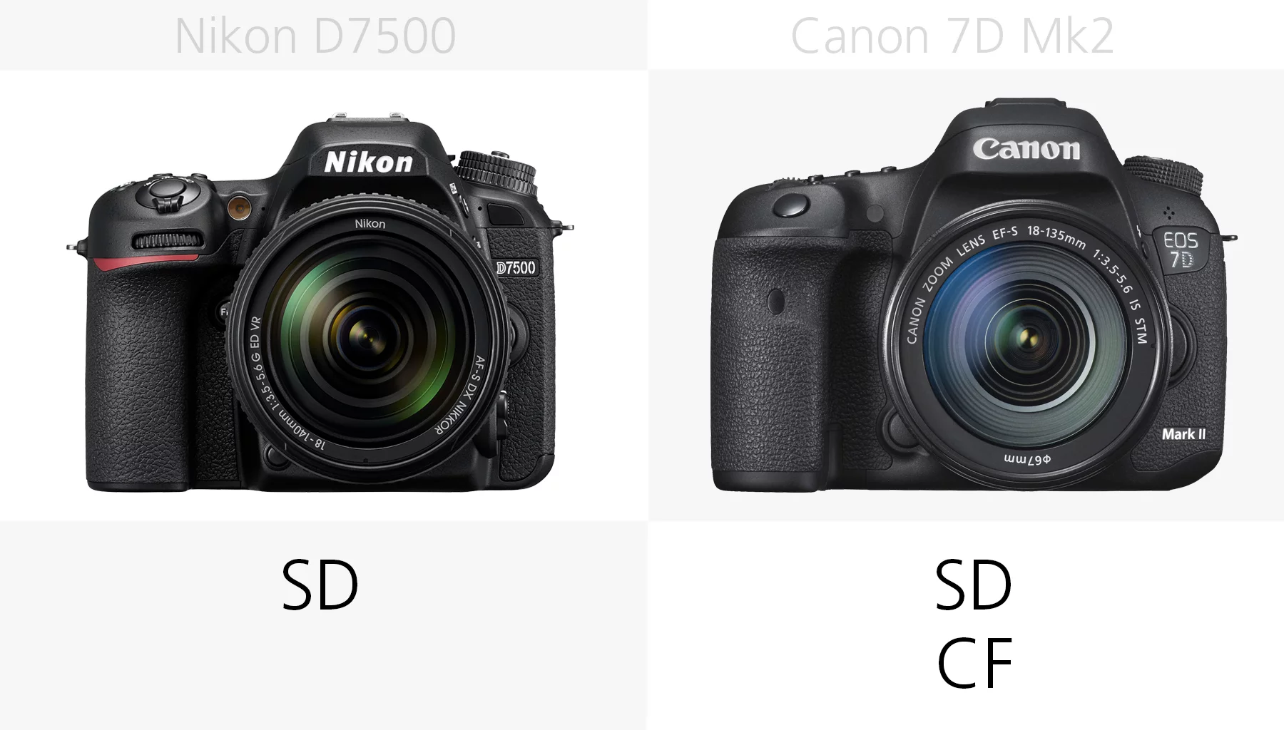 The storage media of the Nikon D7500 and Canon 7D Mark II compared