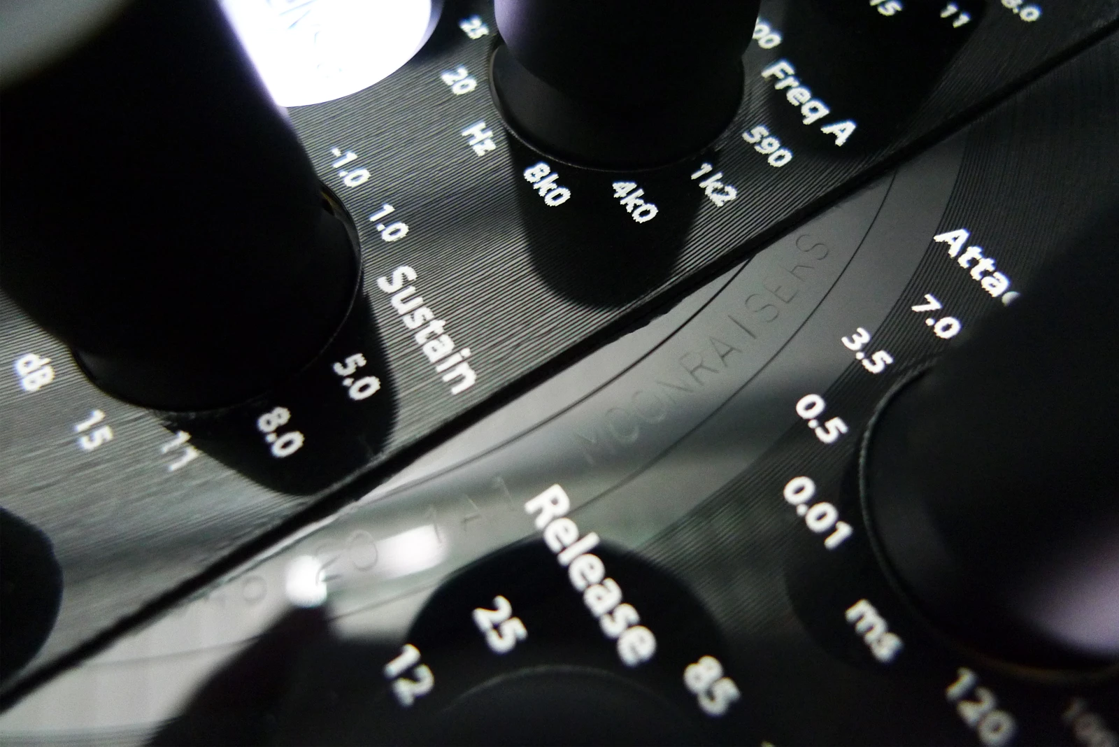 Close up of the front panel shows the vinyl grooves from the vinyl record used to make it