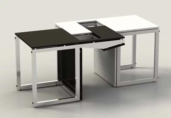 Sensei as seen at the moment the two chairs are slotted together to form a coffee table