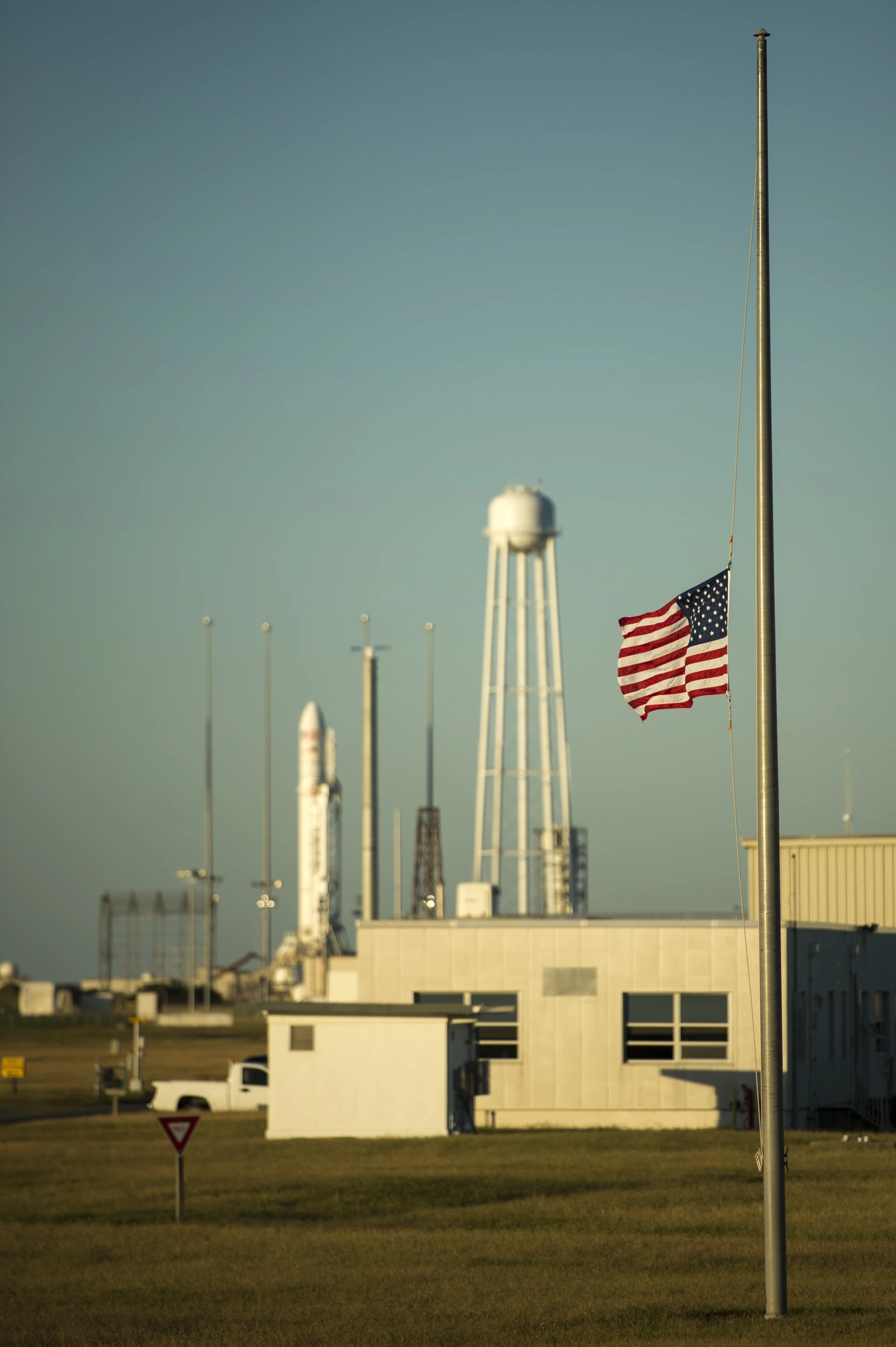 US flag flying at half mast at Wallops Island in memorial to the recent shooting victims in Washington DC (Image: NASA/Bill Ingalls)