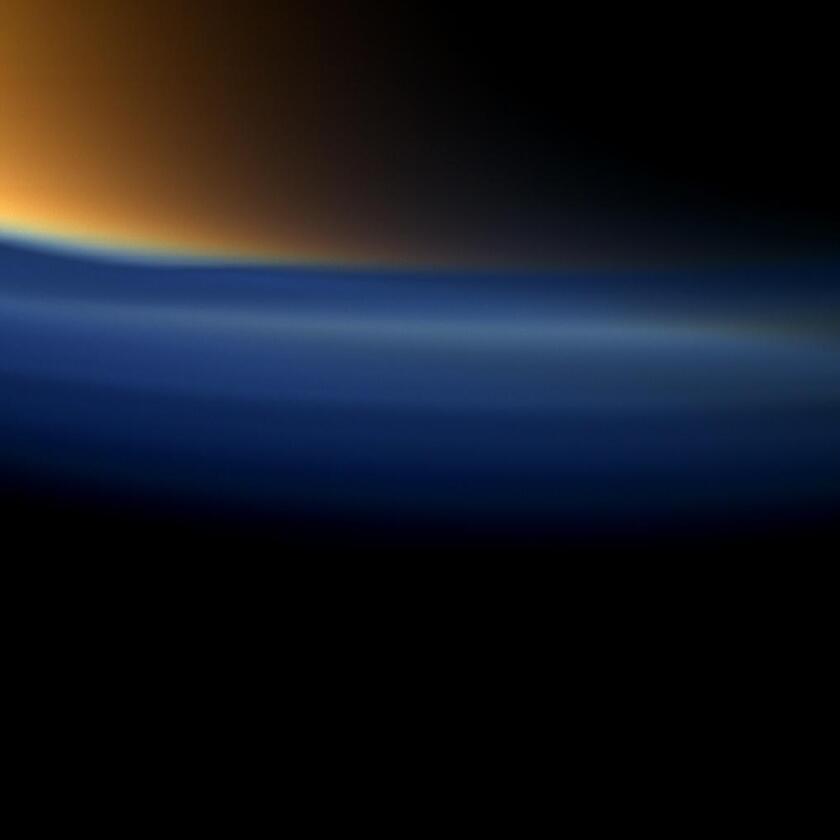 Titan's atmosphere of orange and blue haze (Image: NASA/JPL-Caltech)