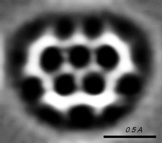 Atomic force micrograph of the olympicene molecule