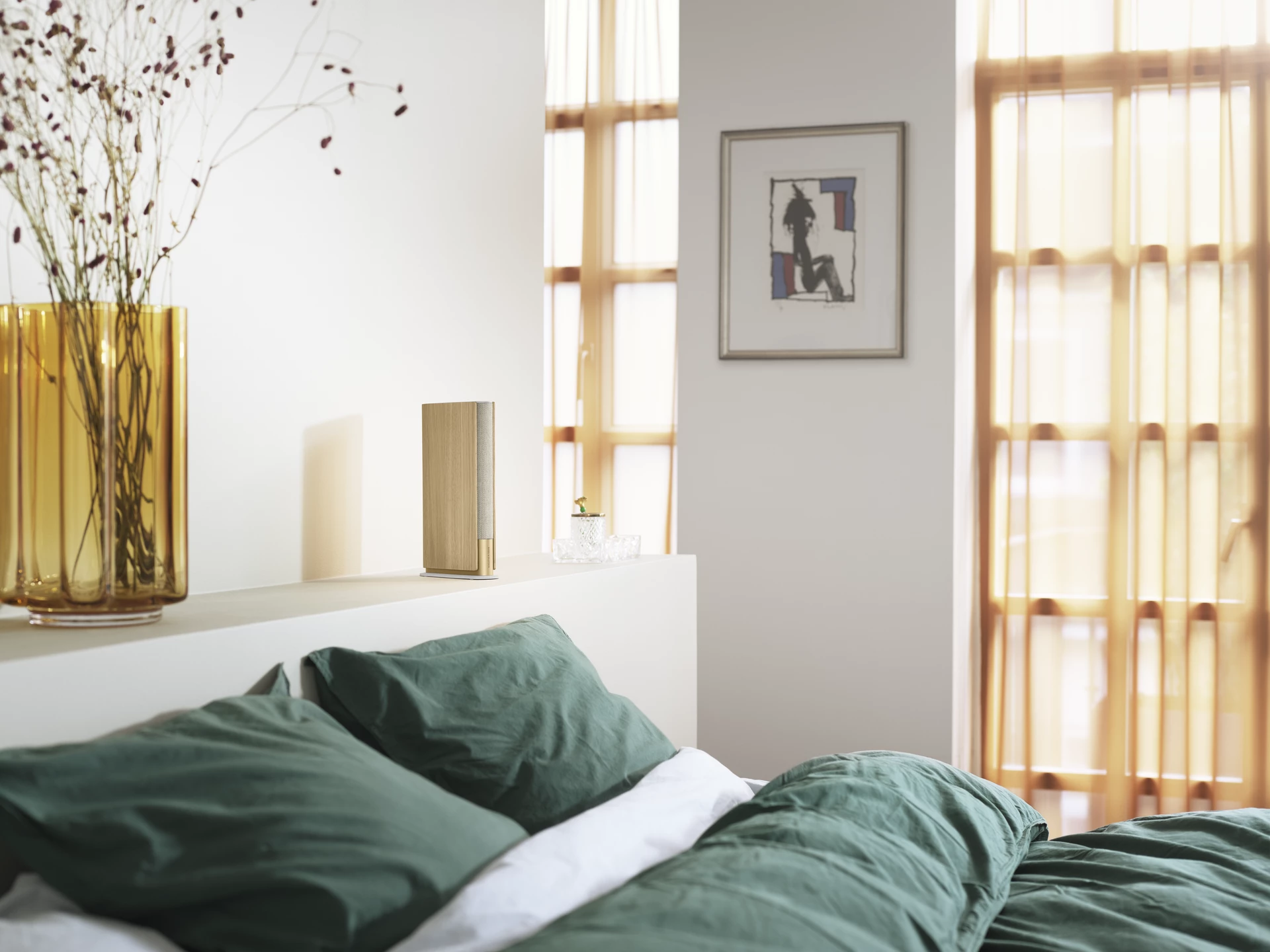 The Beosound Emerge comes with built-in room compensation to adjust the sound design to best match its placement