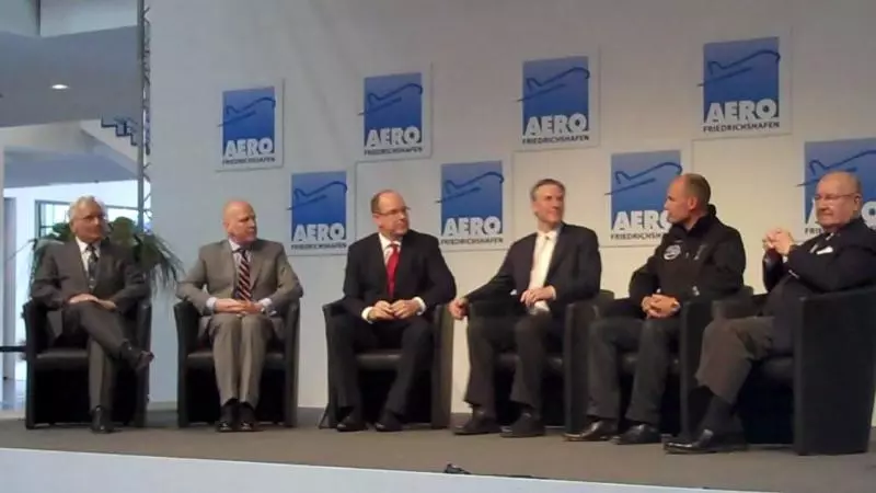 LEAP's stellar supporters include Prince Albert II of Monaco and it can certainly assemble some very influential people from the world of aviation as this panel discussion from AERO-Friedrichshafen earlier this year shows - from right to left are Wolfgang Von Zeppelin, Cornelius Dornier, Prince Albert II, Erik Lindbergh, Bertrand Piccard and Sergei Sikorsky - aeronautical royalty indeed.