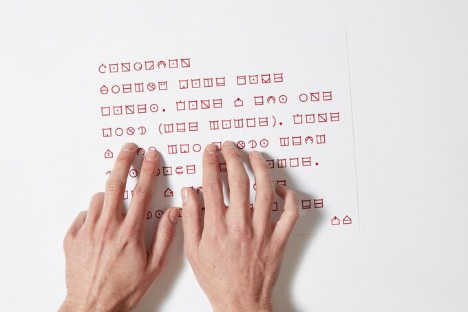 ELIA Frames is actually a font consisting of raised characters that can be felt by the fingertips, each character representing an individual letter (or number) from the widely-used Roman alphabet