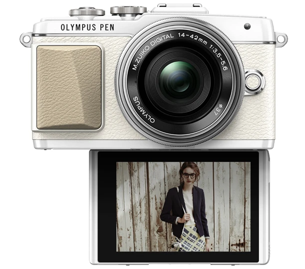The rear monitor on the Olympus PEN E-PL7 tilts 180 degrees downward to make composing self portraits easier