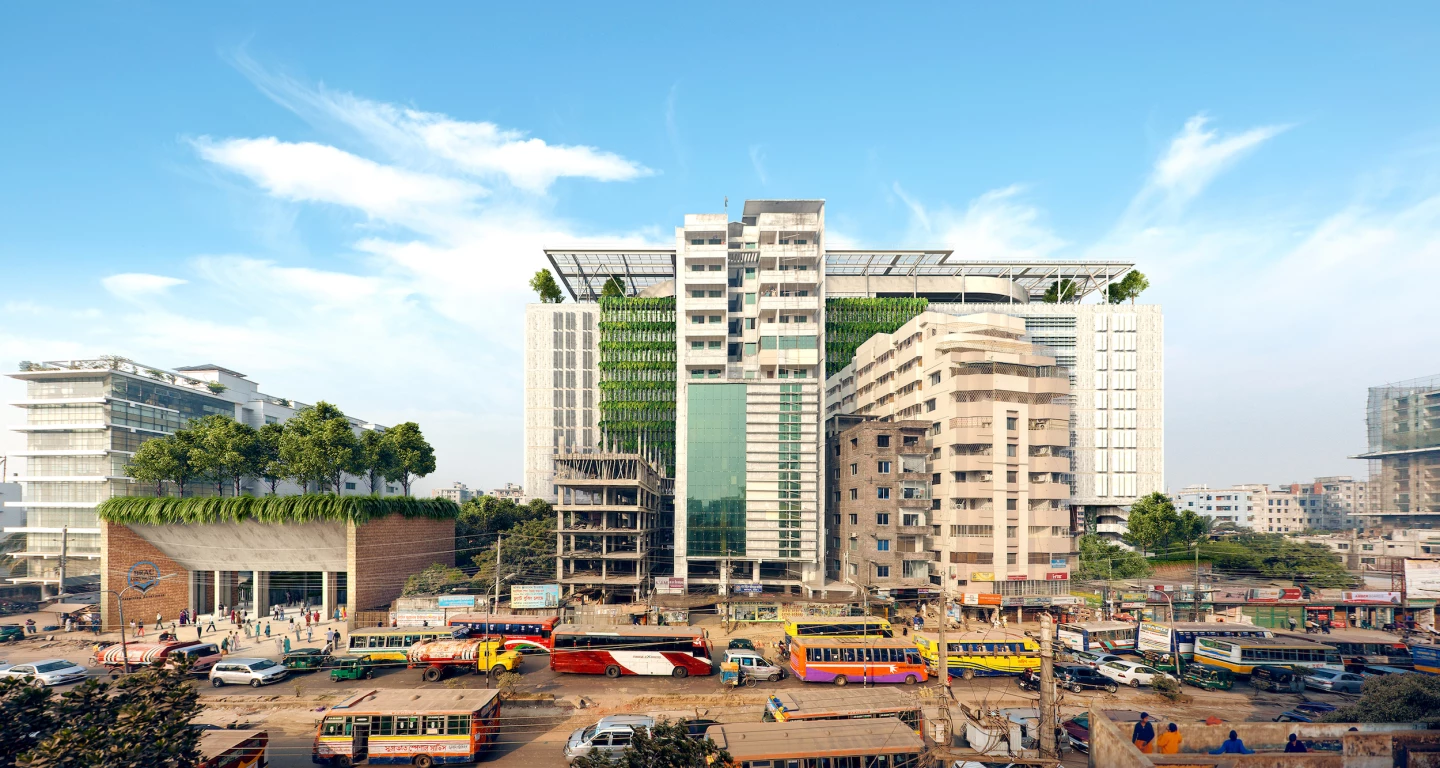 The BRAC University campus will rise to a height of 150 ft (45 m)