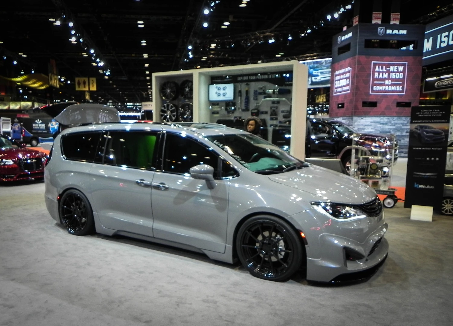 What would a booth be without some interesting project cars? This Chrysler Pacifica minivan was retooled by VANkulture and debuted at the Chicago Auto Show