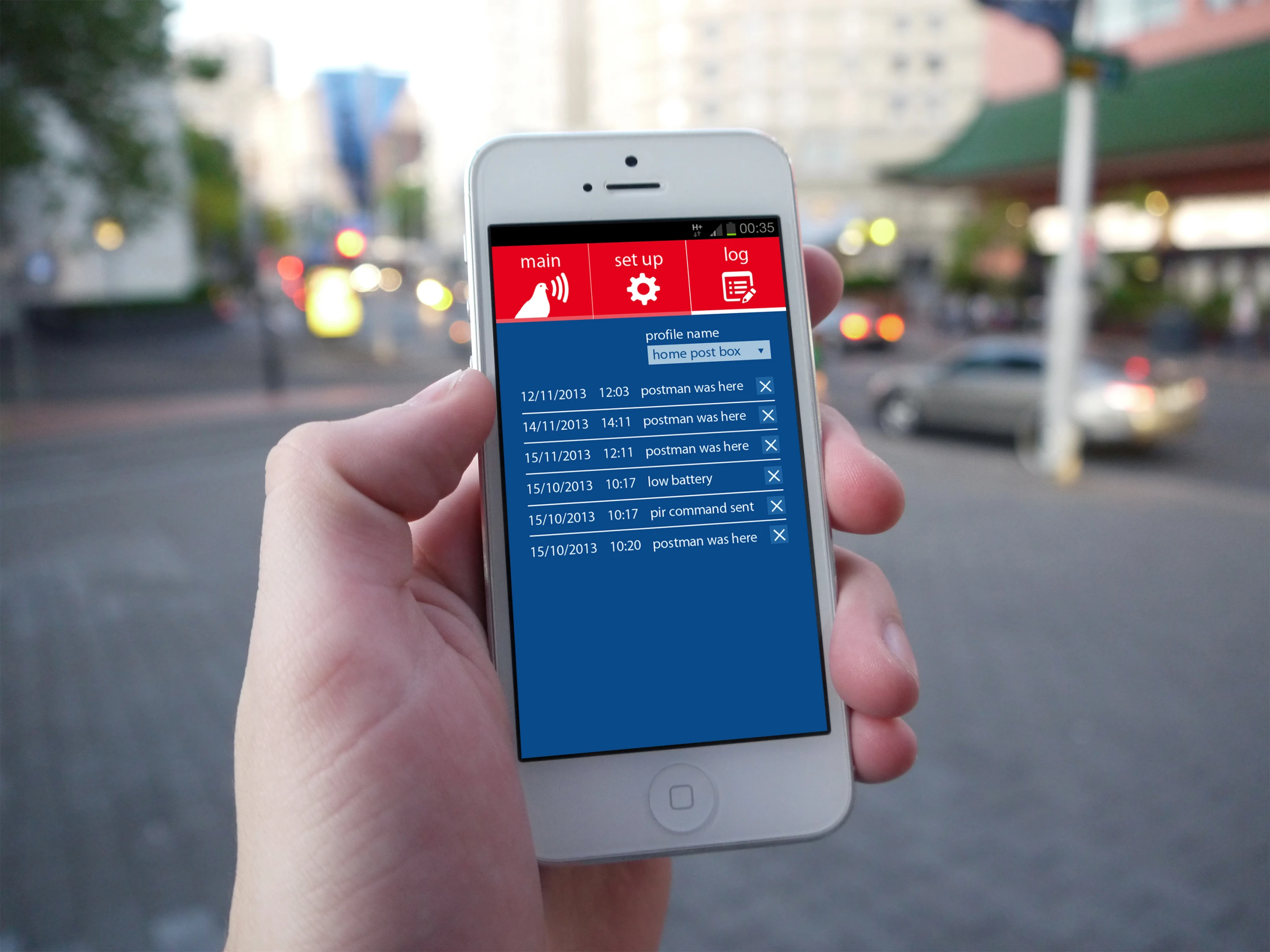 The Postybell app keeps a log of mailbox activity