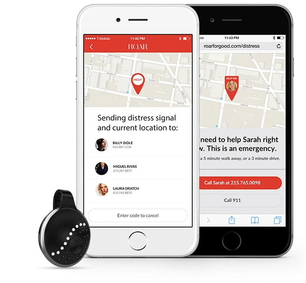 When the button is pressed, Athena sends a distress signal to selected emergency contacts through the user's phone and notifies them of their whereabouts
