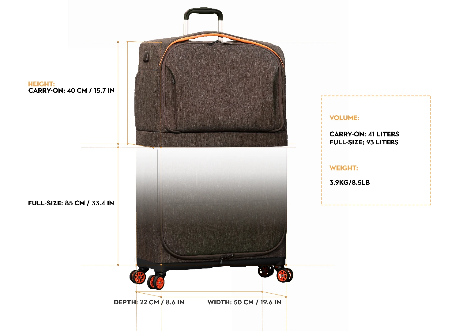 Dimensions of the Rollux luggage