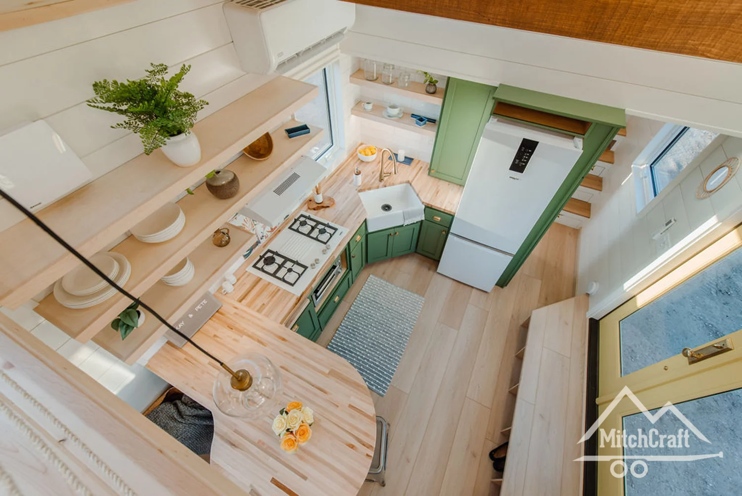 View from the loft looking over the large kitchen space