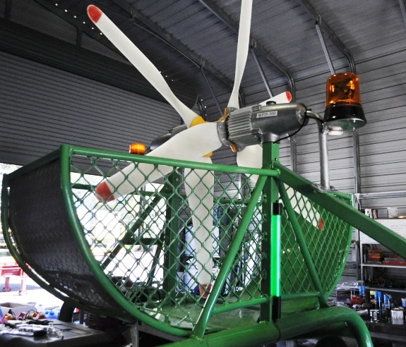 Close up of the rooftop-mounted turbines on the modified Mini Moke