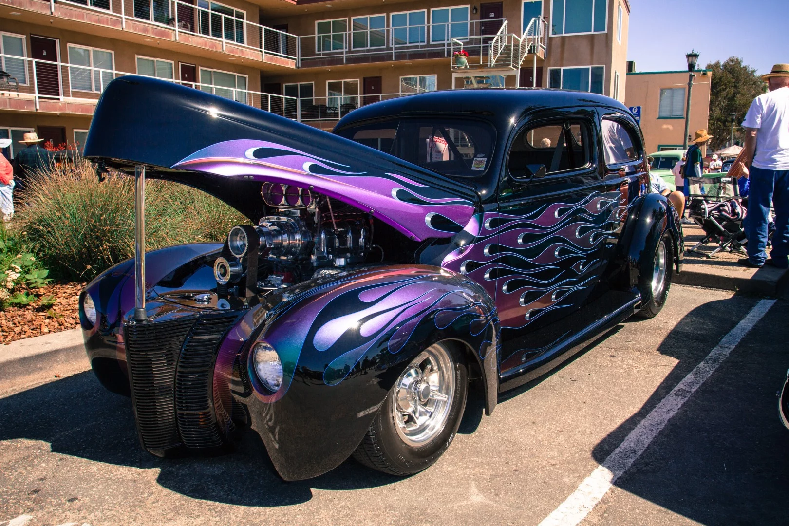 This 1940 Ford Sedan is one of the most popular vehicles for making custom Hot Rods, as is evident by the massive V8 with a blower