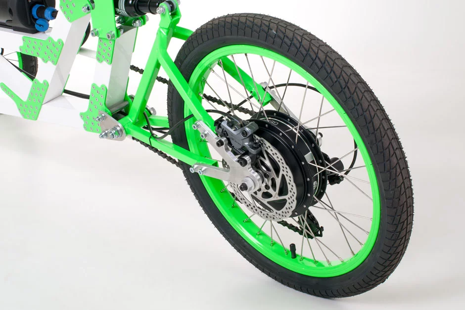 The EV4 semi-recumbent's 250 W brushless motor can provide pedal assist up to 25 km/h