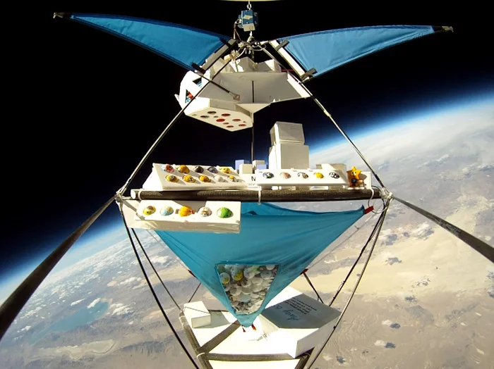 A batch of PongSats aboard one of JP Aerospace's High Racks