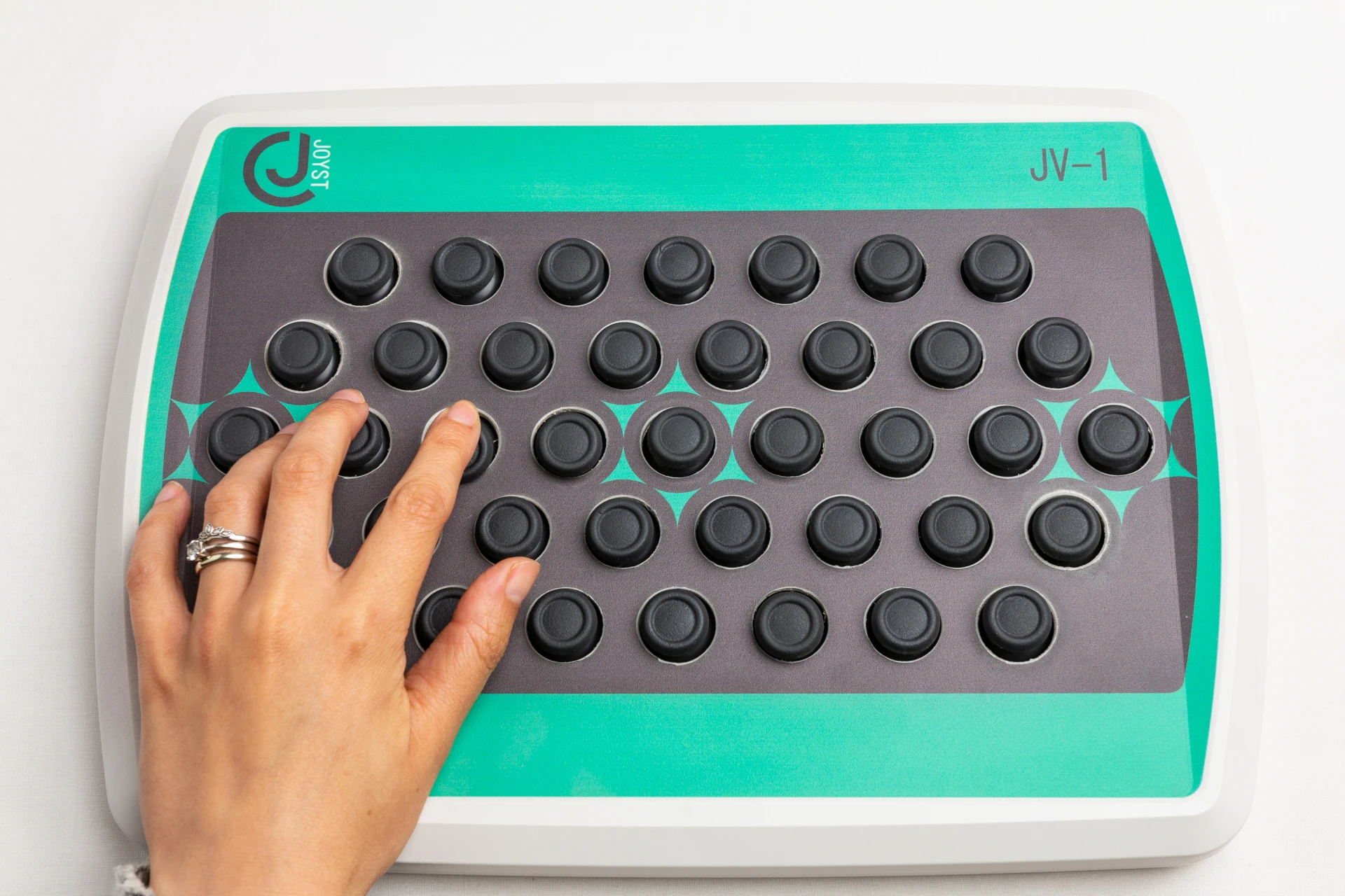 Midi Controller Hand MIDI controller uses mini joysticks for expressive music creation