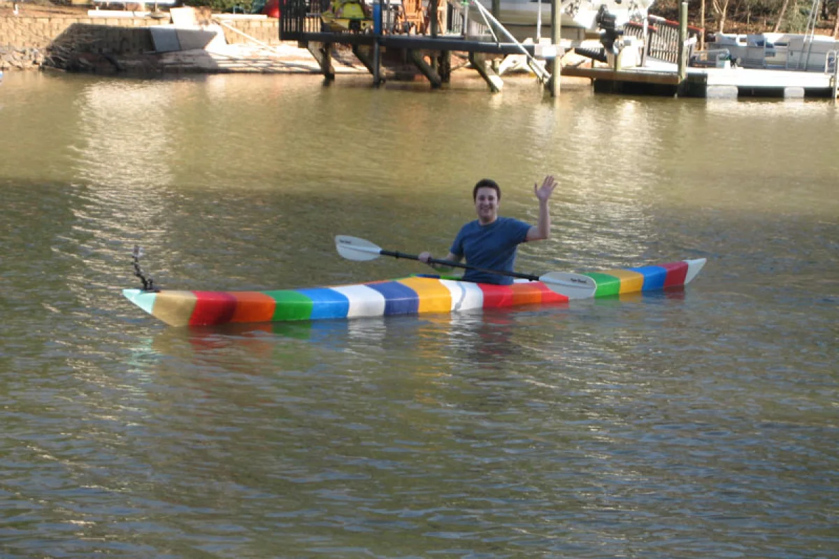 Jim Smith on the water in his 3D-printed kayak